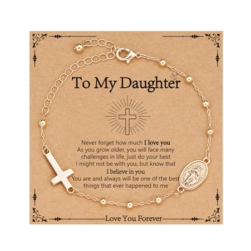 Catholic Virgin Mary Cross Bracelet Gifts for Girls Teens Women, Rosary Beads Charm Link Chain Bracelet Christmas Christian Religious Jewelry Gifts