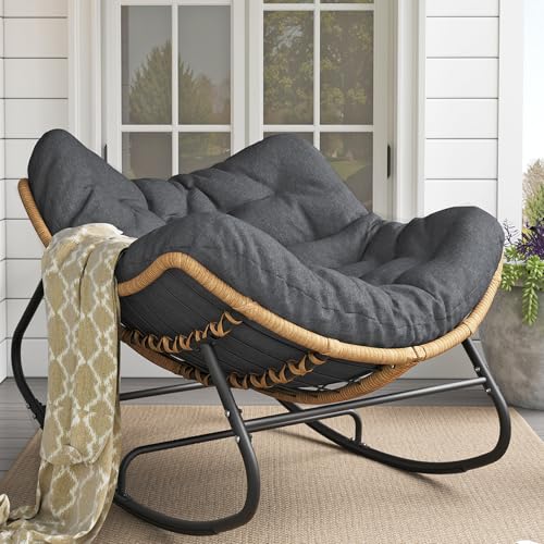 LEYCAY Outdoor Rocking Chair, Oversized Papasan Chair, Indoor Comfy Lounge