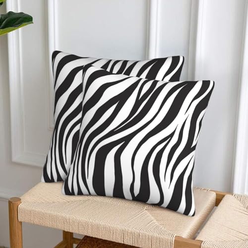 Tebjh TEBJH-1 Black And White Zebra Print Striped Pillow Covers 18X18 In Couch Pillow Case Sets Of 2 Modern Decorative Square Throw Pillows thumb #2