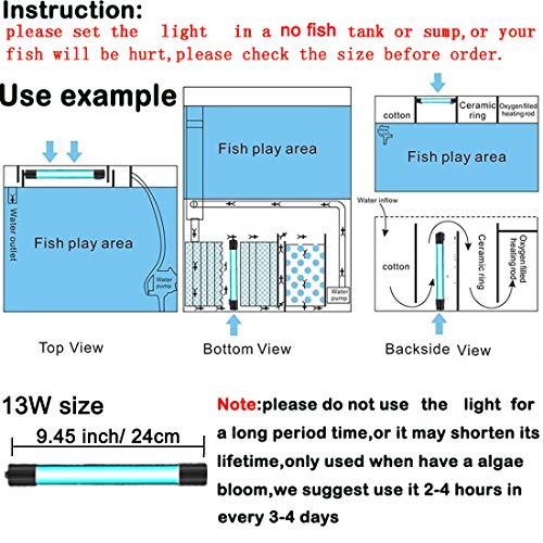 Image of 13W Timer Aquarium Clean Light Algae Clear Green Bloom Clean Fish Tank Water Clean Lamp for Sump Pond Filter Tank