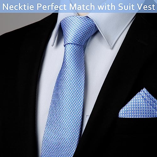Image of HISDERN Mens Ties Set Stripe Plaid Ties for Men and Pocket Square Cufflinks Formal Silk Necktie Wedding Business