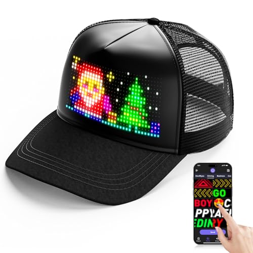 LED Hats LED Display Screen Baseball Caps with APP Control Funny Trendy hat Creative Gift LED Music Note Smart Cap for Christmas/Halloween Parties/Performances