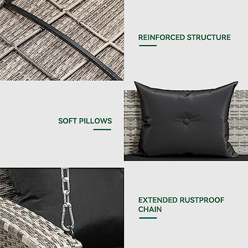 Yitahome MAYIHUDZAR 3-Seats Wicker Hanging Porch Swing Chair Outdoor Gray Rattan Patio Swing Lounge 3 Back Cushions Capacity thumb #6