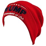 The Hat Depot Exclusive Trump Skull Knit Beanie Cap. 45th President for Inauguration (Trump - Red)