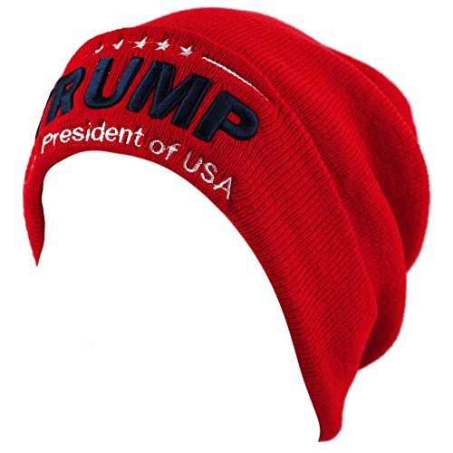 The Hat Depot Exclusive Trump Skull Knit Beanie Cap. 45th President for Inauguration (Trump - Red)