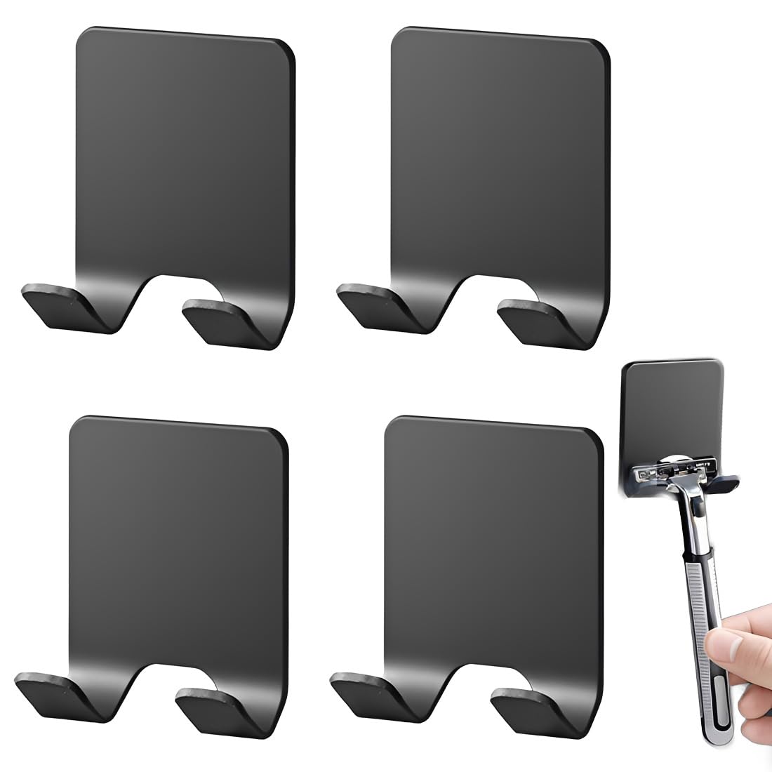 4 Pezzi Porta Rasoio Doccia, Supporto Manuale Nero, Per Bagno Casa Palestra, 4.5 * 5.5cm