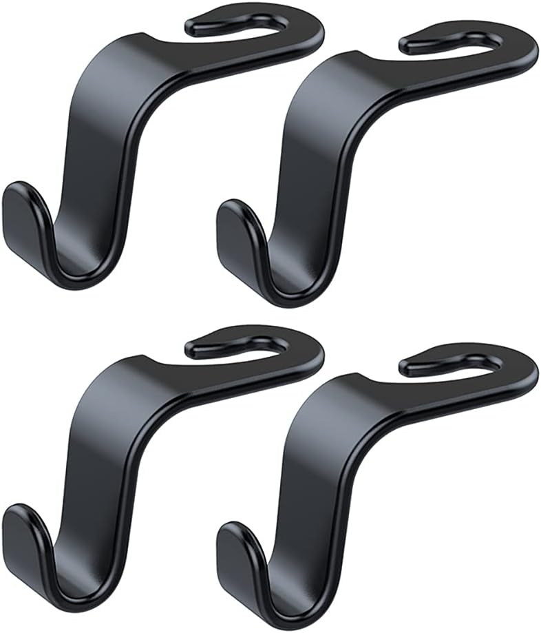 4 Pack Car Seat Headrest Hook Car Purse Hook for All Vehicle Car Handbag Clothes Coats Grocery Bags, Black