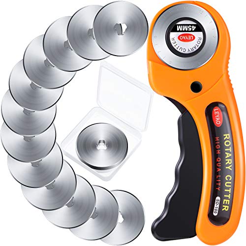 Sewing Rotary Cutter 45 mm Rotary Cutters with 12 Pieces 45 mm Rotary Cutter Blades Quilting Rotary Cutter and Rotary Blades for Quilting Scrapbooking Sewing DIY Craft (Black and Orange)