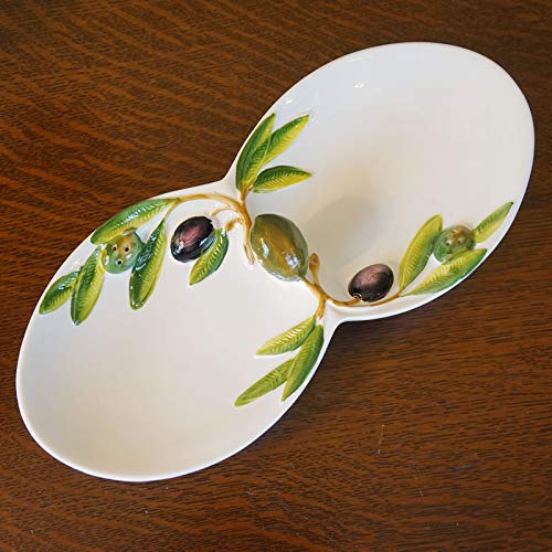 Amazon | オリーブ柄 コンビプレート 皿 2仕切り イタリア製 陶器製