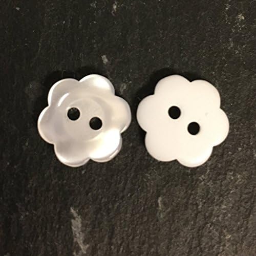 12mm White opalescent Flower Shaped Buttons, Pack of 10