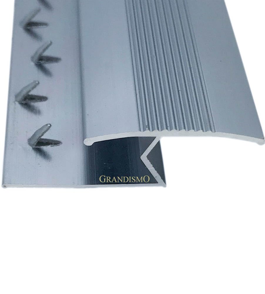 Grandismo Grey Grandismo® Z Section Extra Long 9Ft / 2.7M / 270Cm / 2700Mm - Carpet To Wood Or Laminate Joining Threshold Strip - Trim Metal Door Bar Plate (Grey)