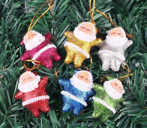 Image of 6Pc Glitter Santa Christmas Decoration Combo Pack | Items for Home & Office | Festive Hangings, Foam Ornaments | PoPo Toys