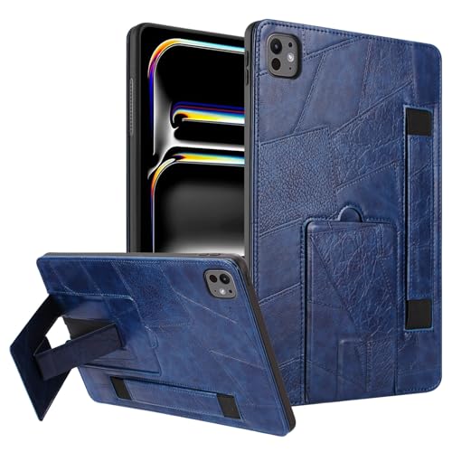 Coque iPad Pro 11 M5 M4 cuir synthétique béquille dragonne bleu