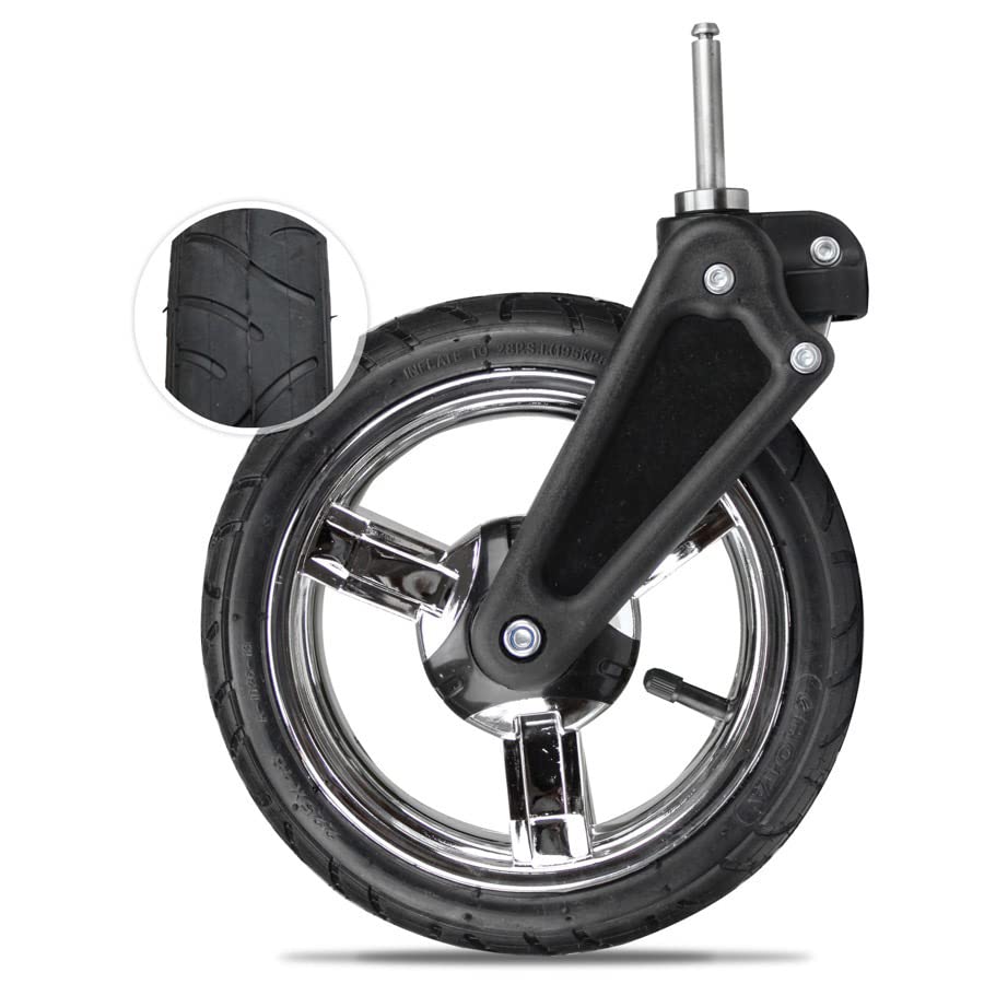Bergsteiger Ersatzreifen für Kinderwagen Capri, Schwenkrad 9 Zoll, Komplettrad hinten 12 Zoll, chrome, schwarz