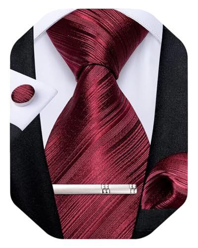 Image of DiBanGu Mens Silk Necktie Solid Color Tie and Pocket Square Cufflink Tie Clip Set Woven Plain Ties for Men Wedding Party