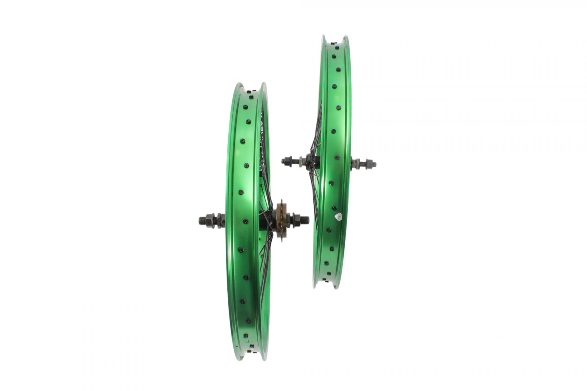 KHE Prism BMX zestaw kółek biegowych, 20 cali, zielone anodowane, szerokość obręczy 38 mm, 16 zębów, wolne koło zębate