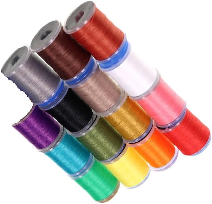15-Piece 15-Color Fly Hook & Lure Jig Hook Tying Thread – Elastic Thread for Fly Tying, Suitable for Wet & Dry Fly Fishing 140D 100Yard