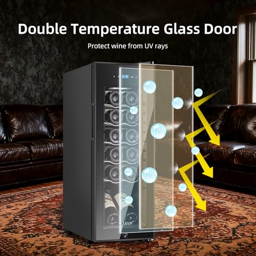 Image of Mini Wine Fridge, 12 Bottle Compressor Wine Cooler Refrigerator, Freestanding Wine Cellar For Red&White Wine, Digital Temperature Control, Removable Shelves, Glass Door