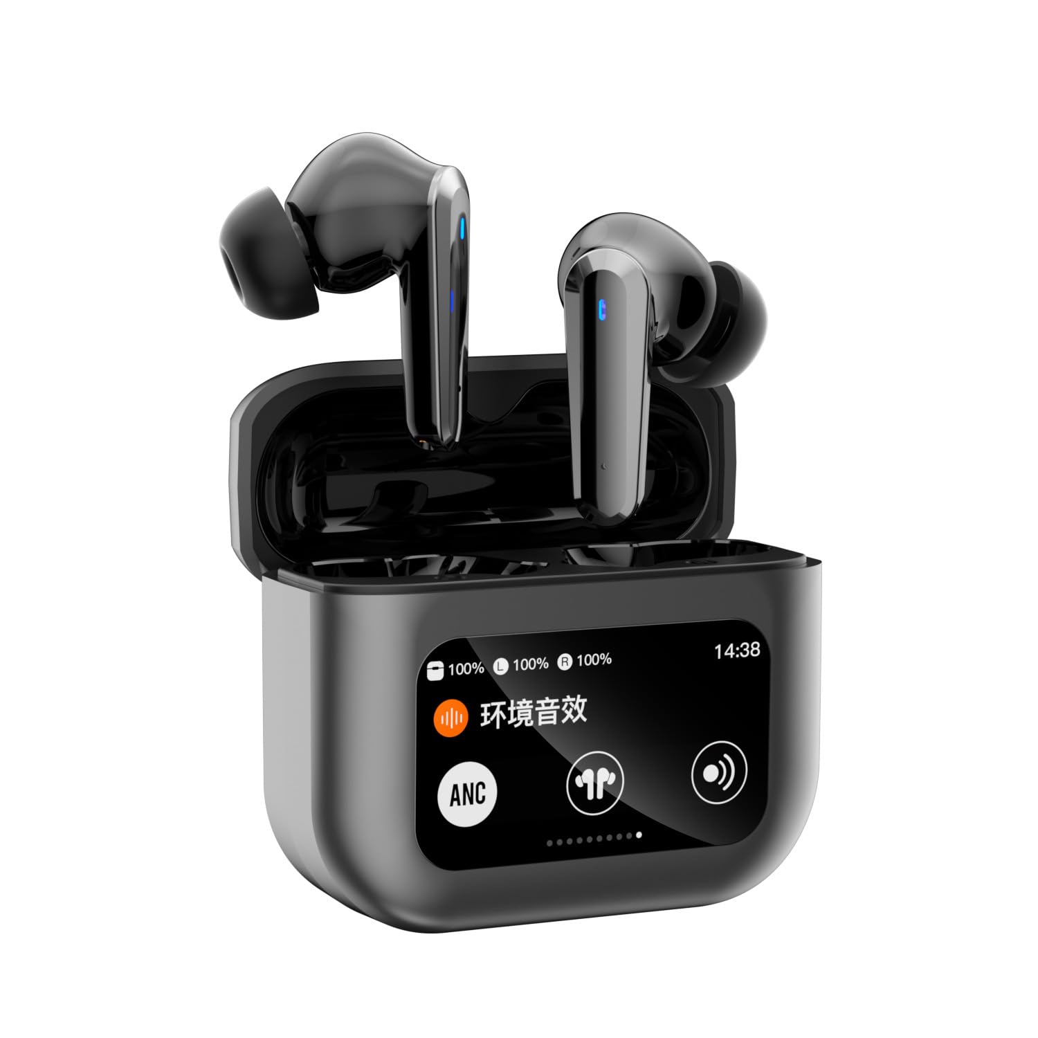 Wireless Earbud Buds with LCD Touch Screen- True Noise Cancelling Earphones - Built-in Microphone IPX5 Rating Waterproof and