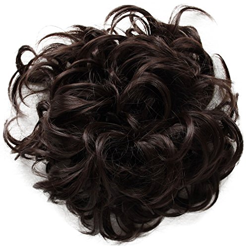PRETTYSHOP XXXL Hairpiece Hair Wrap Scrunchie Scrunchy Updos, VOLUMINOUS, Curly Messy Bun, Brown chocolate # 4 HW5