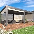 YOLENY Louvered Pergola and 6 Pull-Down Screens, 12x20FT All Aluminum Pergola with Adjustable Rainproof Roof, Outdoor Sun Shade Shelter for Patio, Weatherproof, Dark Gray