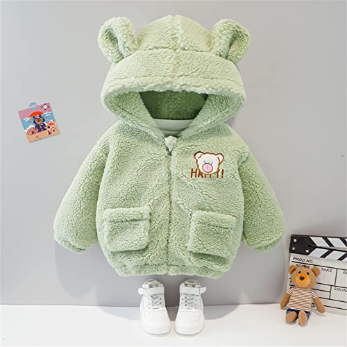 Casaco de lã com capuz para bebês recém-nascidos, meninos, meninas, com orelhas e zíper (verde, 0 a