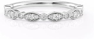 Lab Grown Diamond Engagement Wedding Band Ring For Women in 10K 14K 18K Gold Vintage Milgrain Band with Round Cut Stackable Wedding Band for Her (E-F Color, VVS2 Clarity)
