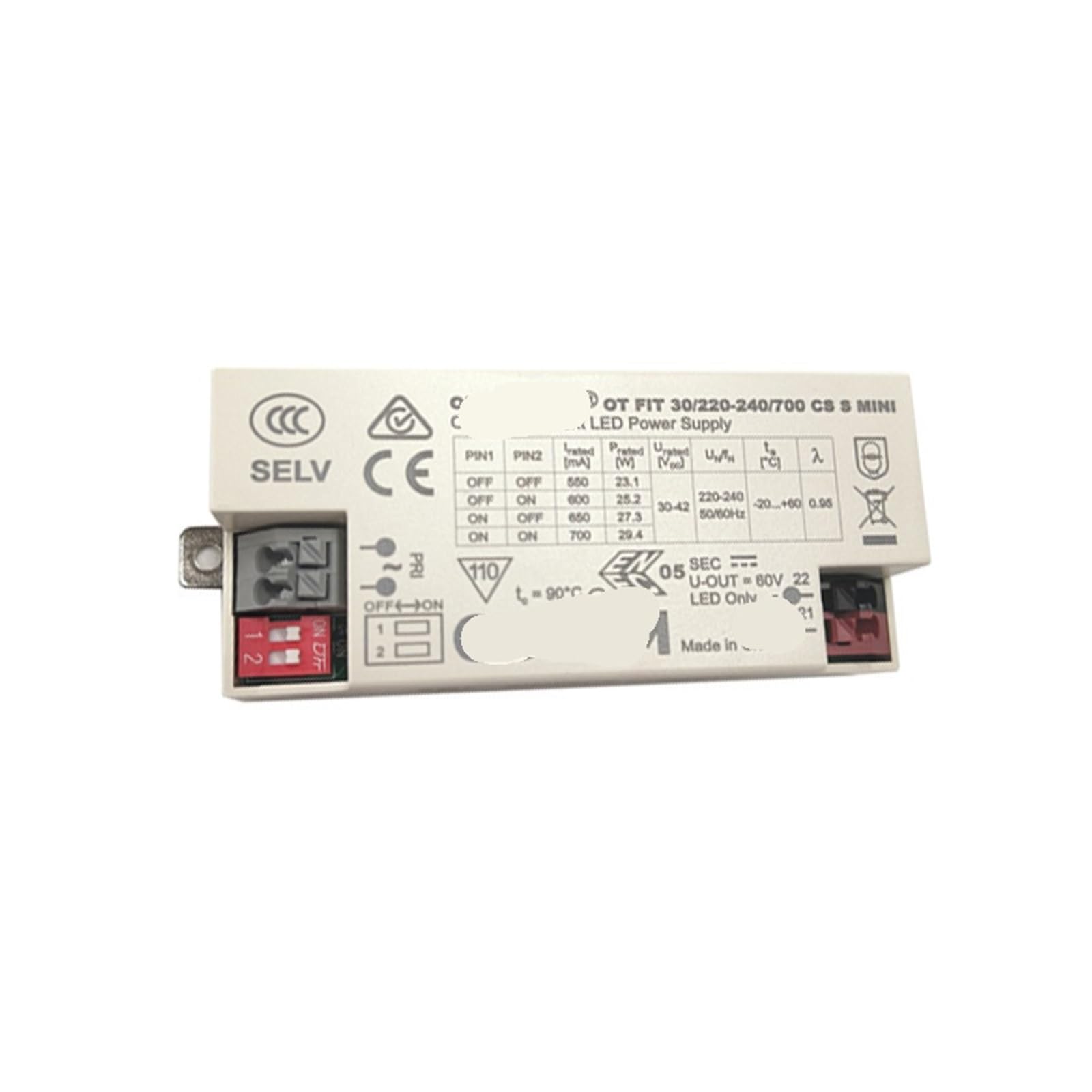 Pilote LED réglable OT FIT MINI 8W 180mA avec alimentation isolée à courant constant