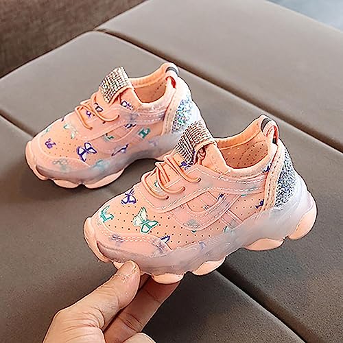 LED Butterfly Shoes for Baby Girls, Children Bling Led Light Sneakers Rubber Sole Lacing Luminous Sport Daddy Shoes (Pink, 8 Toddler)2