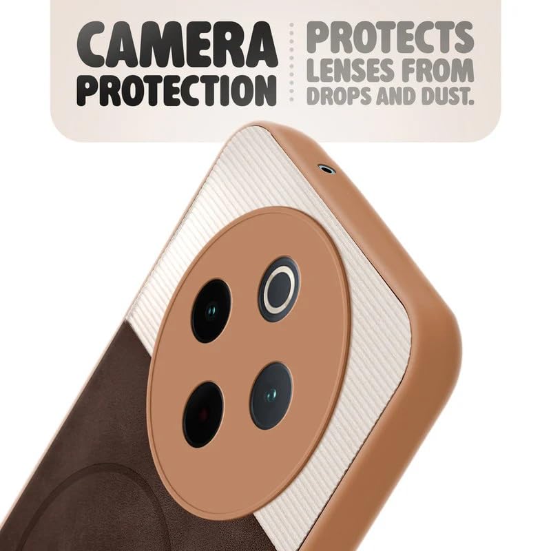 Image of Bintage case Macc-Safe Design Hard Light Weight Back Case | Soft Border Camera Protect | Dual PU Leather Finish Back Cover Compatible for iQOO Z10 5G /Vivo T4 5G - White & Cherry Brown