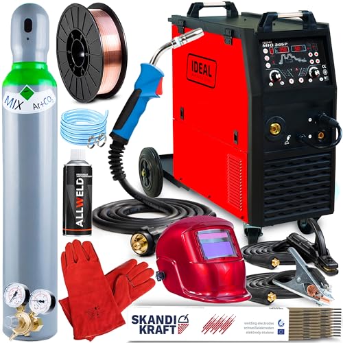 Ideal Tecno MIG 365 PULSE - Soldador Inverter Profesional 350A 400V - Sinergia - 4 Rodillos - MIG/MAG, MMA - Pulso y Doble Pulso - Soldadura por Puntos, Regulación de Inductividad - Set ProPlus