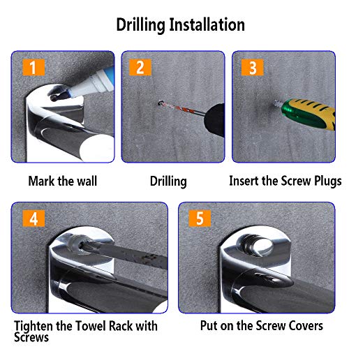 HONPHIER Verstelbare Handdoekenrek 3-Tier Bad Handdoekenrek SUS 304 Rvs Handdoek Planken met Haken Wandgemonteerde… - Image 7