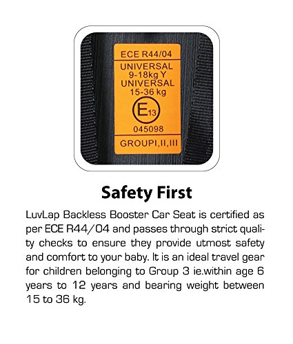 Image of LuvLap Booster Car Seat, Backless Design, for Children & Kids from 6 to 12 Years (Black)