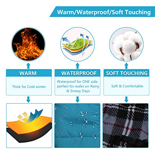 Geyecete Winter Warm Coat Waterproof Jacket with Harness Traction Belt,Pet Outdoor Jacket for Medium, Small Dogs - Blue - Image 4
