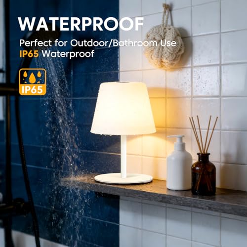 Image of IP65 Shower Lamp Waterproof,Cordless Rechargeable Table Lamp Indoor Outdoor | Bathroom Lamp,4000mAh Battery Operated,3 Color Dimming,Touch Desk Light for Bedroom,Bathroom,Bathtub,Kitchen,Patio, Camping