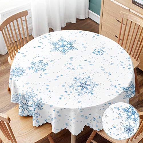 Yibeas Table Cloth Snowflakes Round Tablecloth 60 Inch Winter Blue Snow Splash Crystal Elegant Ice Spot Tablecloths For Round Tables Small Round Tablecloth Table Cover For Outdoor #TOP2