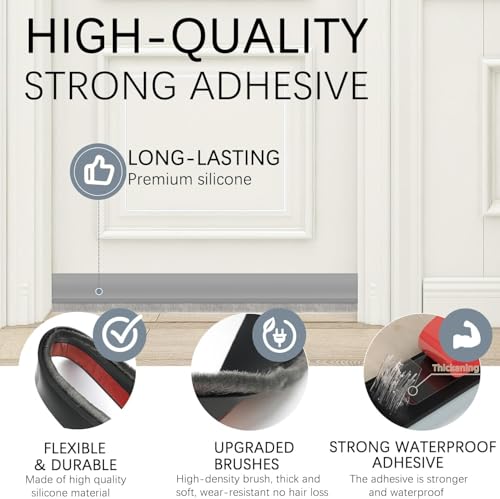 Image of Door Draft Stopper with Brush, Under Door Sweep for Exterior & Interior Doors, Weather Stripping Door Seal, Garage Window Blocker Noise Cold Air Insulation, Draft Guard (Grey (39 INCH))