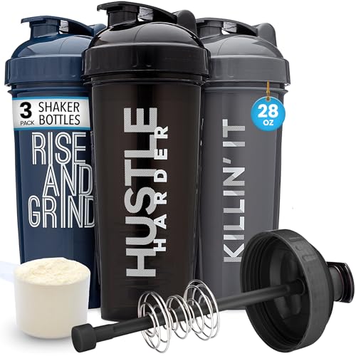 GOMOYO [3-Pack] 28-Ounce Shaker Bottle with Action-Rod Mixer | Protein