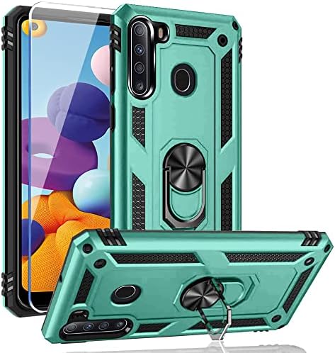 SunRemex Galaxy A21 Case with Tempered Glass Screen Protector. A21 Case Kickstand [ Military Grade ] 15ft. Drop Tested Protective Case Cover for Samsung Galaxy A21 Phone (Teal)