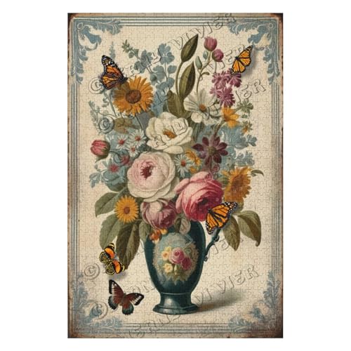 Rompecabezas de 1000 Piezas con Flores Francesas para Adultos - Rompecabezas de Madera Romántico para Noches de Calma, Decoración Artística para Ella miniatura 3