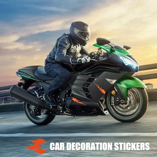 Image of 4 PCS Car Body Decorative Decal, 1.2 inch x 5.9 inch Flame Design PET Waterproof Non-Fading Sticker, Personalized Creative Self-Adhesive Accessories, for Most Cars Motorcycle Helmets (Orange)