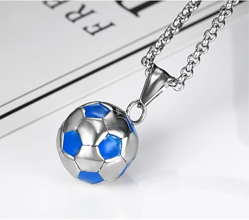 Miniatura 4 de EACHAR - Collar con colgante de fútbol de acero inoxidable para hombre 3D fútbol hip hop juego de joyas con llavero para fanáticos del fútbol regalo