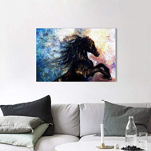 Impression sur toile motif cheval noir décoration murale salon 80x120