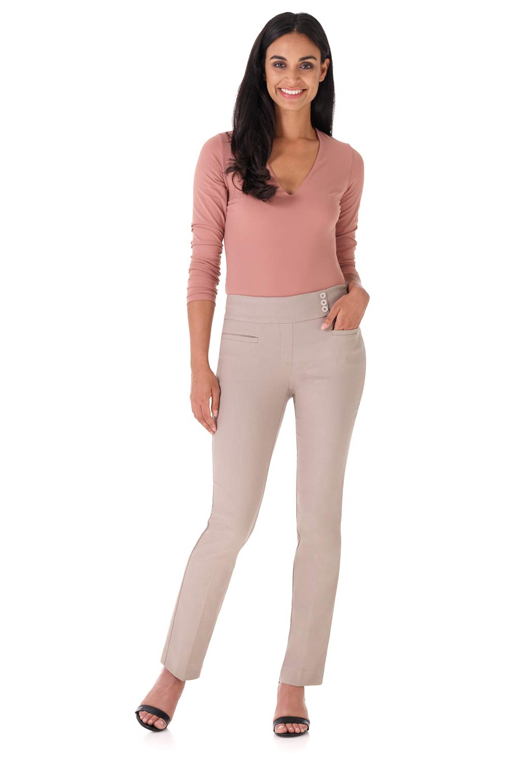 Rekucci Women's Ease Into Comfort Pull-On Straight Pant with Pockets