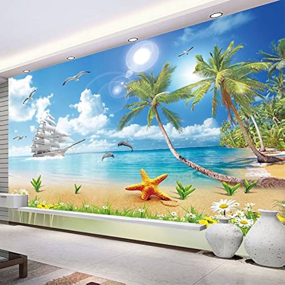 Amazon | LHGBGBLN 壁紙3D海の風景ビーチ写真ウォールクロス