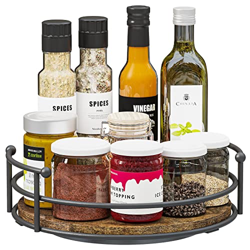 Bennio Brenny Lazy Susan Organizer, Gewürzregal, Drehteller für Küche, 25,4 cm, rund, 360 Grad drehbarer Schrank-Organizer, Arbeitsplatte, Snack-Aufbewahrungs-Organizer (rustikales Braun) Cover
