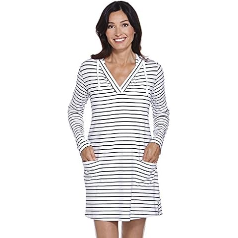 Coolibar UPF 50+ Women's Catalina Beach Cover-Up Dress - Sun Protective (Medium- White/Navy Stripe) Cover