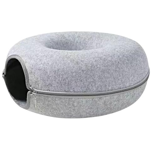 SJGEIDM 2個猫用トンネルベッド、猫用ドーナツ、ペットハウス、フェルト製猫用ゲーム (ライトグレー(とろみ付き)(2個),8斤の猫用ベッド 50*50*20; オリジナル猫)