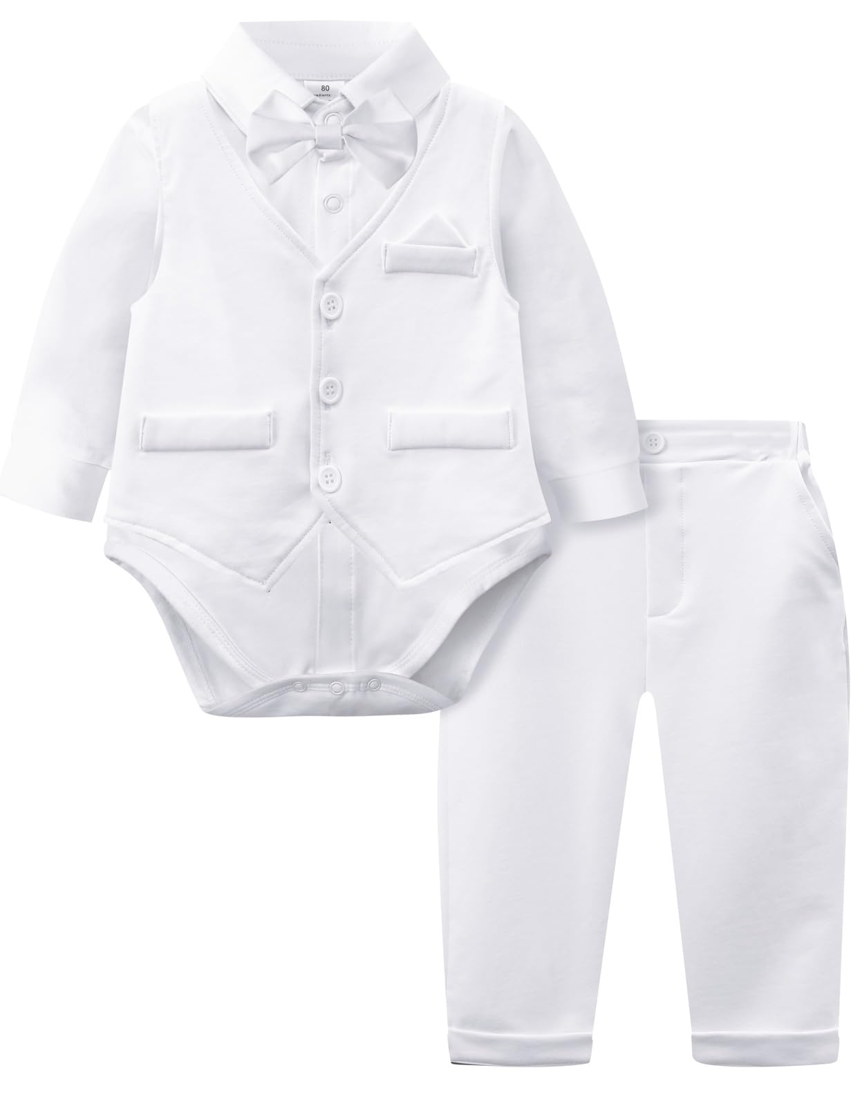 A&amp;J DESIGN 4Pcs Baby Boy Suits Dress Outfit Shirt Pants Bowtie Vest Set 3-18M