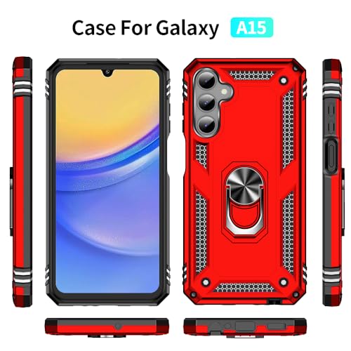 for Samsung Galaxy A15 5G Case with HD Screen Protector : Military Grade 16ft Drop Tested Ring Shockproof Protective Phone Case - Samsung Galaxy A15 Red - image 3